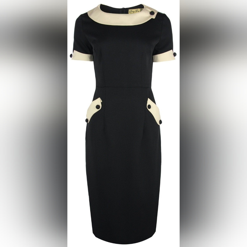 Lindy Bop "Tiffany" dress NWT black with tan wiggle/pencil dress
